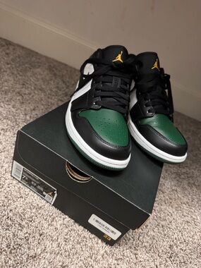 Jordan Low Top Sneakers - Black/Green/White with Gold Jumpman